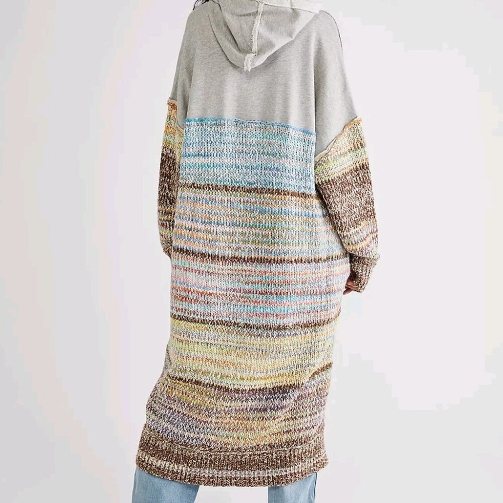 Free People Smiles Cardigan Womens XL NWT Rainbow Combo Hooded - Picture 2 of 7